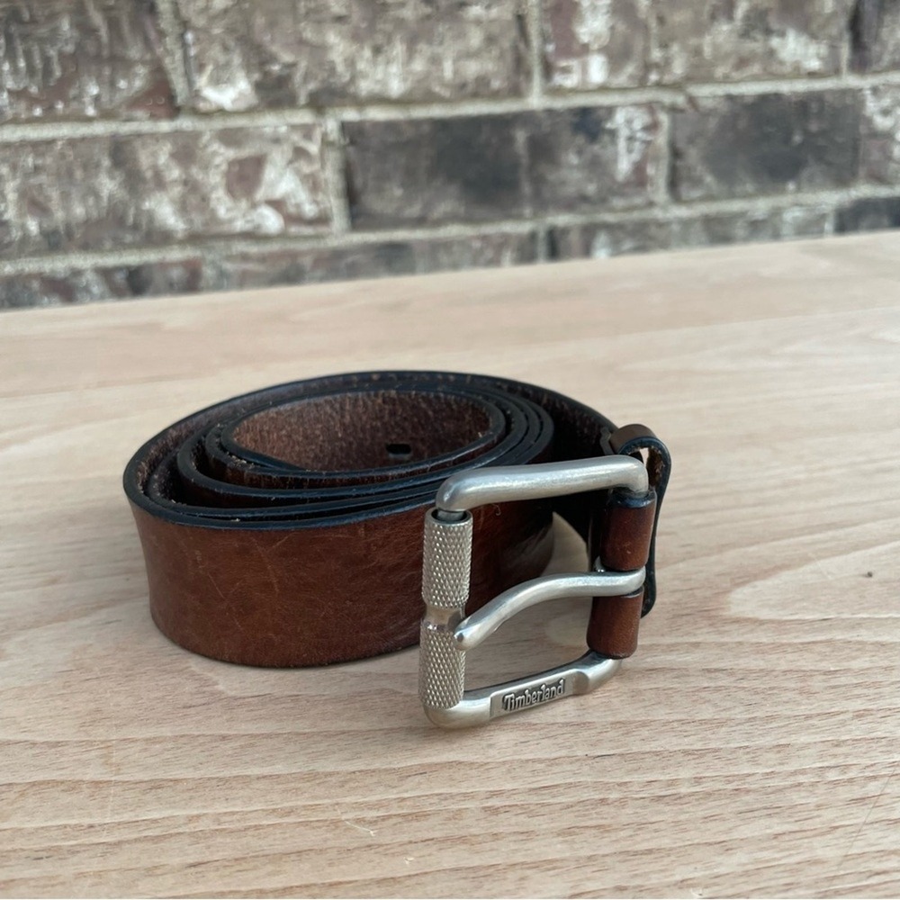 vintage Timberland Leather Belt Size 40 y2k Silver Buckle Preppy Utility‎